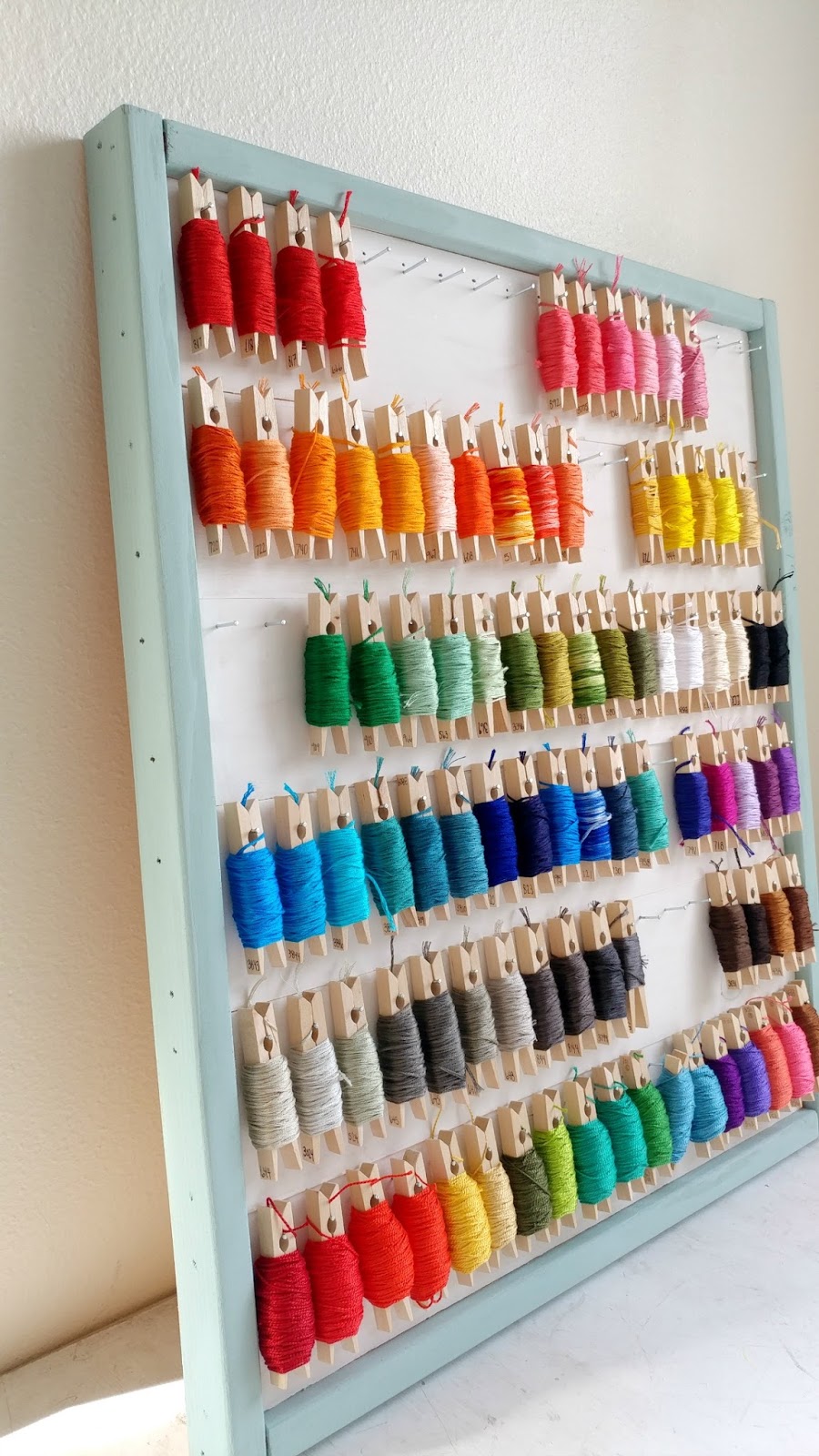 DIY Embroidery Floss Organizer using Clothespins - Ameroonie Designs